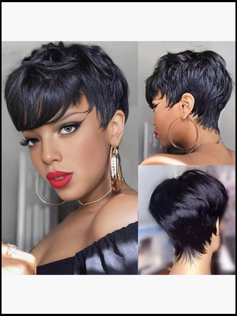 Short Pixie Cut Wig Human Hair Natural Wavy Layered Chic Glueless Casual